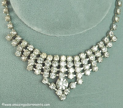 Outstanding Old ART DECO V Drop Rhinestone Necklace