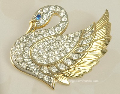 Endearing Rhinestone Swan Figural Brooch Signed PARK LANE