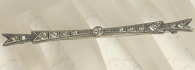 Beautiful Early Century Sterling and Crystal Bar Pin Signed DIAMONBAR