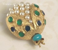 Endearing Vintage Bejeweled Lady Bug Pin Signed FLORENZA