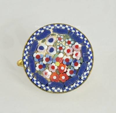 Mesmerizing Vintage Mostly Blue Mosaic Pin Signed ITALY