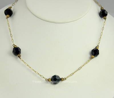 Refined Vintage Signed JUDY LEE Black Crystal Necklace