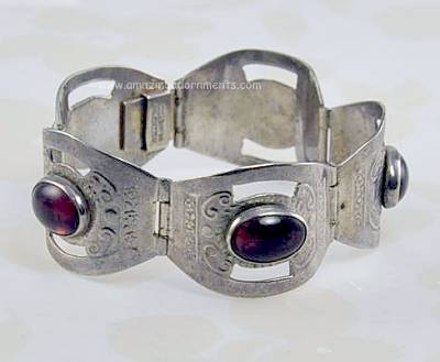 Statement Purple Glass Silver Bracelet Signed HECHDEN MEXICO