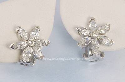 Dazzling Vintage Real Look Rhinestone Floral Earrings Signed PELL