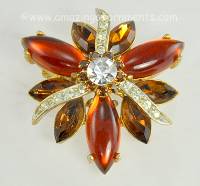Luxe Vintage Amber Glass and Rhinestone Brooch