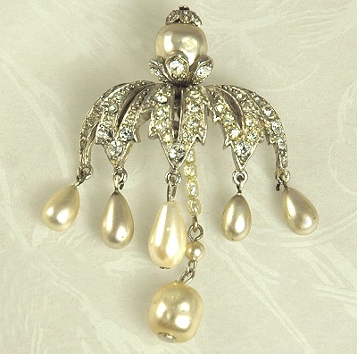 Very Rare ADELE SIMPSON Rhinestone and Faux Pearl Brooch