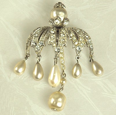 Very Rare ADELE SIMPSON Rhinestone and Faux Pearl Brooch