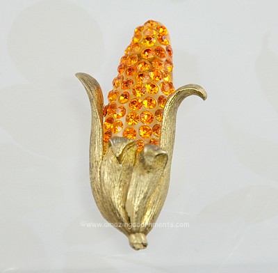 Hard to Find Vintage FORBIDDEN VEGETABLE Ear of Corn Brooch ~ BOOK PIECE