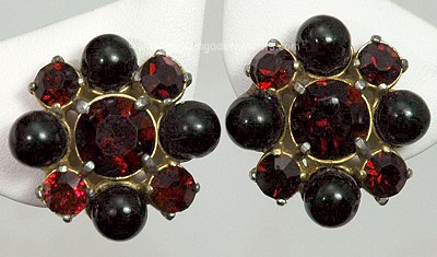Vintage Signed SCHIAPARELLI Notable Red and Black Stone Earrings