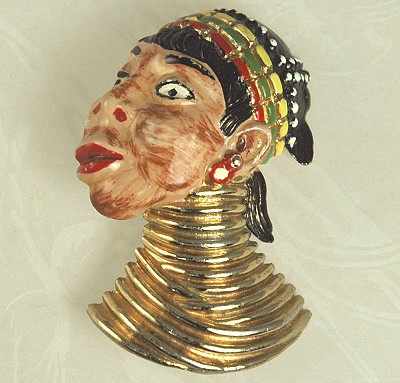 Ubangi Blackamoor Tribal Lady Pin 1942 CORO  BOOK PIECE