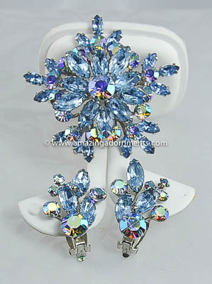 Fantastic Vintage Blue Rhinestone Set Signed BEAU JEWELS