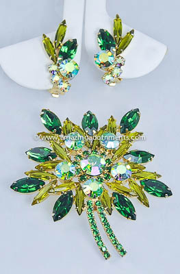 Fabulous Vintage DELIZZA & ELSTER Floral Brooch and Earring Demi- parure