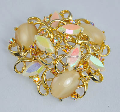 Spectacular Vintage Glass and Rhinestone Brooch Signed SCHIAPARELLI