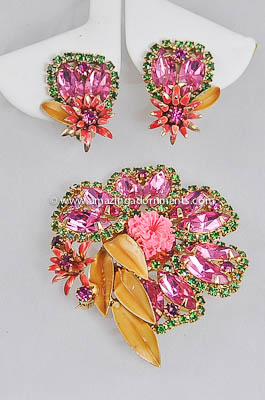 Resplendent Unsigned ALICE CAVINESS Rhinestone Brooch and Earring Demi -parure