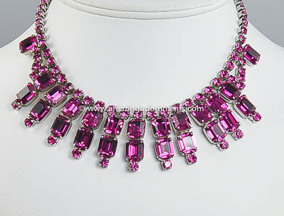 Ultra Glam Unsigned Vintage Pink Rhinestone Bib Necklace