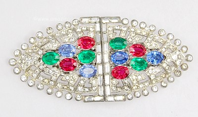 Magnificent 1930s Colored and Clear Rhinestone Duette Signed CORO