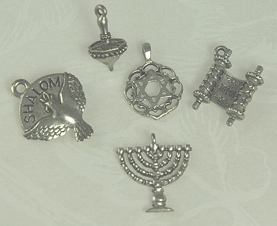 Five Pewter Judaica Charms/Pendants