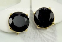 Vintage Faceted Black Glass Earrings Signed CASTLECLIFF