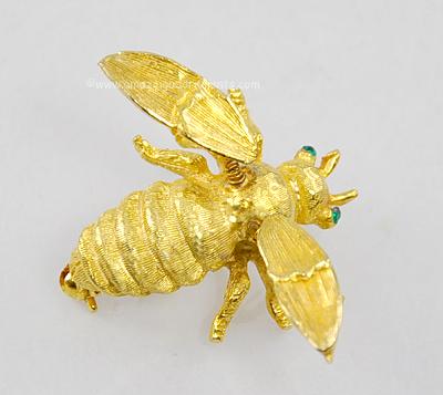 Adorable Vintage Bee Figural Pin with Trembling Wings Signed JEANNE