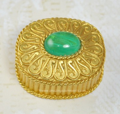 Elaborate Vintage Vanity Trinket Box with Green Stone Signed DeNICOLA