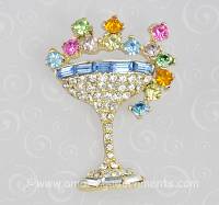 Gorgeous Vintage Signed PELL Rhinestone Champagne Glass Pin with Bubbly