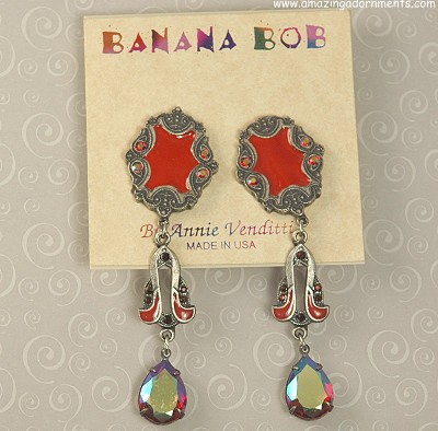 BANANA BOB Collectable Red Long Dangle Earrings