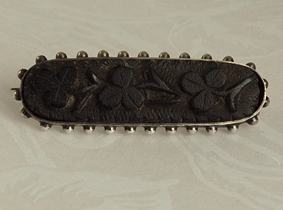 Victorian Silver Shamrock Bog Oak Pin From Ireland
