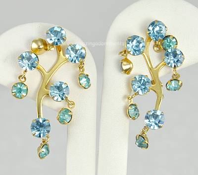 Sinewy Vintage Baby Blue Rhinestone Earrings with Dangles