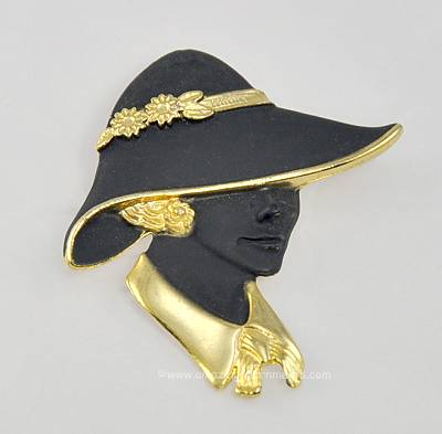 Grand Unsigned Lady Figural Brooch with Fancy Chapeau