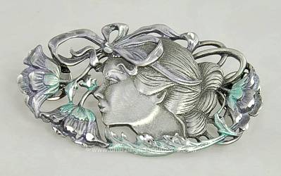Lovely Art Nouveau Inspired Lady in Profile Enamel Pin