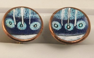 Noteworthy Modernist VIRGIL CANTINI Enamel on Copper Cufflinks