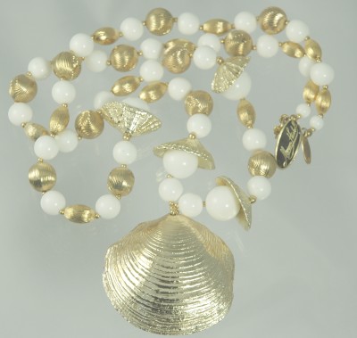 Gold and White Medallion Necklace Signed MIRIAM HASKELL~  Paper Tag !