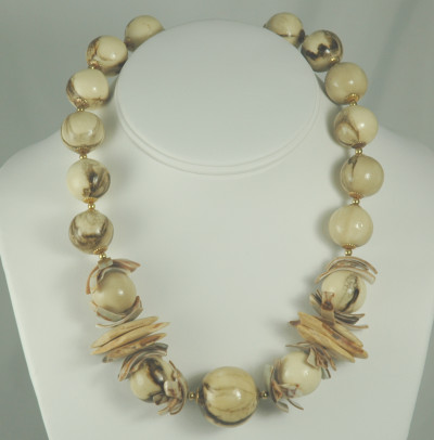 Naturally MIRIAM HASKELL Harmonious Tan Bead and Shell Necklace