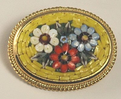 Vintage Colorful Floral Mosaic Pin  from ITALY