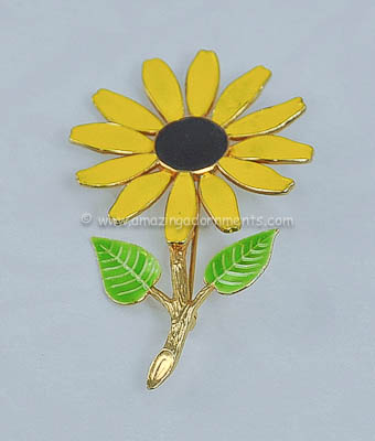 Vintage Unsigned Enamel Black Eyed Susan Daisy Flower Pin