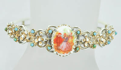 Ornate Vintage Enamel Hinge Bracelet Signed FLORENZA