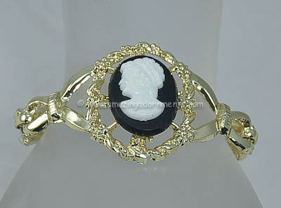 Vintage Unsigned Cameo Inset Cuff Bracelet