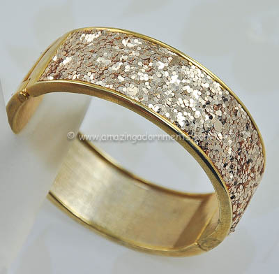Sparkly Wide Champagne Glitter Hinged Cuff Bracelet