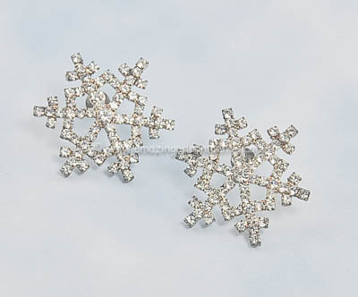 Fanciful Clear Rhinestone Snowflake Earrings