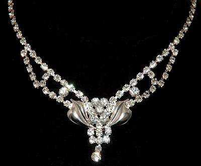 Imported Silver Plated Clear Rhinestone Bridal Necklace