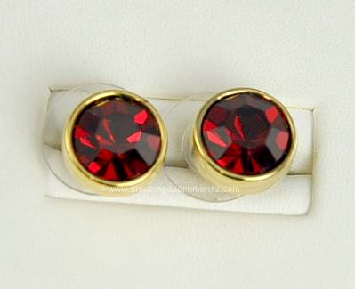 Refined Signed SWAROVSKI Ruby Red Glass Earrings