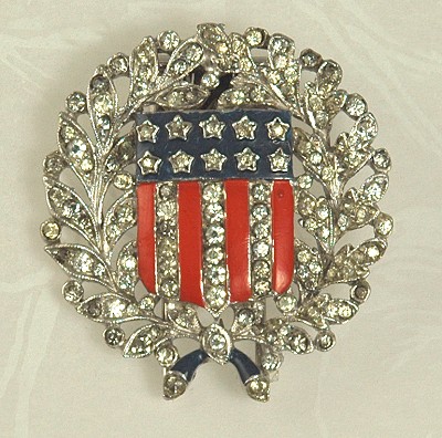 CROWN TRIFARI Alfred Phillippe Patriotic Rhinestone and Enamel Laurel Clip