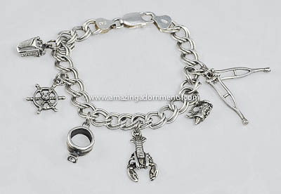 Delightful Nautical Themed Sterling Silver Charm Bracelet Signed ITALY