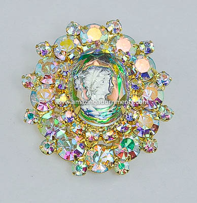 Vintage Rhinestone Cameo Pin from DELIZZA and ELSTER~ BOOK PIECE