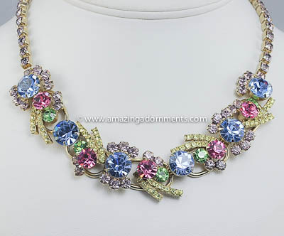 Lavish Vintage Pastel Rhinestone 5 Link Necklace from DeLizza and Elster