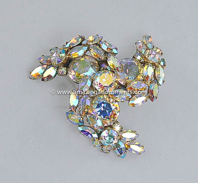 Radiant Vintage Aurora Borealis Rhinestone Pinwheel Pin Signed SHERMAN