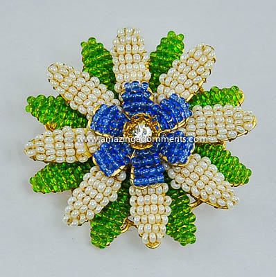 Impeccable Hand Wired Bead Floral Brooch Signed STANLEY HAGLER N.Y.C.