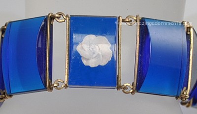 Stylish Blue Lucite Linked Panel Art Deco Bracelet