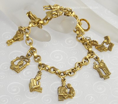 Delightful Signed CORO Bracelet with Nine Charms