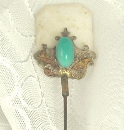 Old CZECH Long Shafted Stone Hat Pin